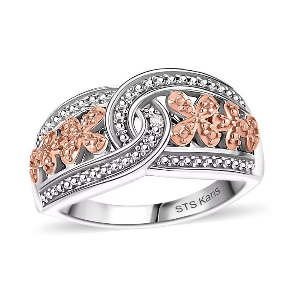White Diamond Accent Link Ring in 18K RG Plated Platinum Bond over Brass